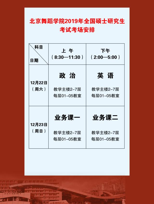 2019年北京舞蹈学院硕士研究生初试考场安排