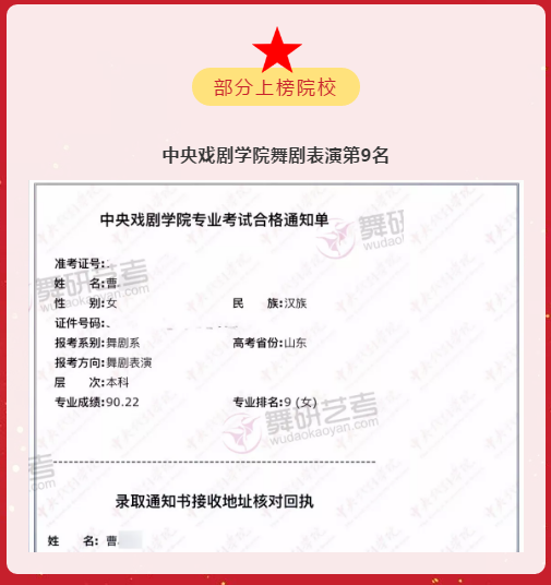 舞研优秀学员：曹同学，成功上榜中央戏剧学院等院校！