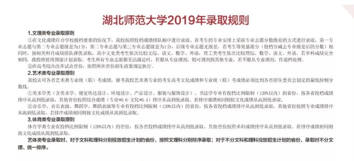 2019年湖北師范大學(xué)錄取規(guī)則