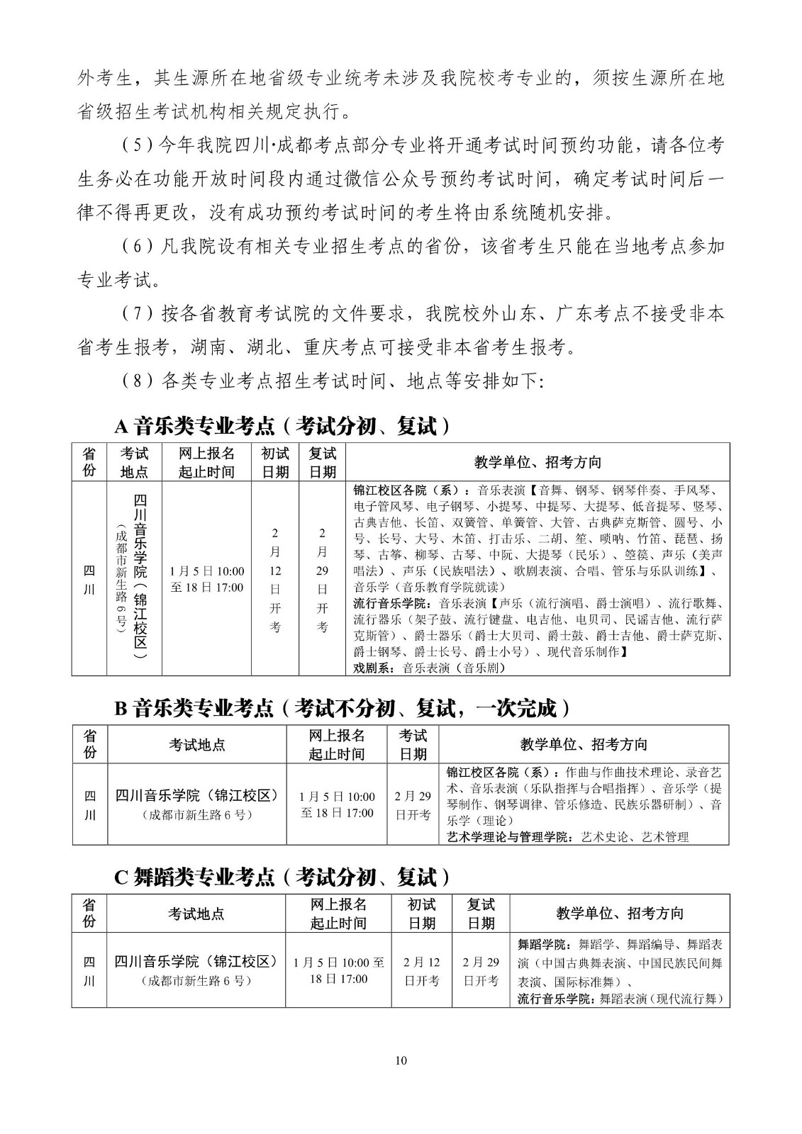 2020年四川音乐学院省外本科招生简章