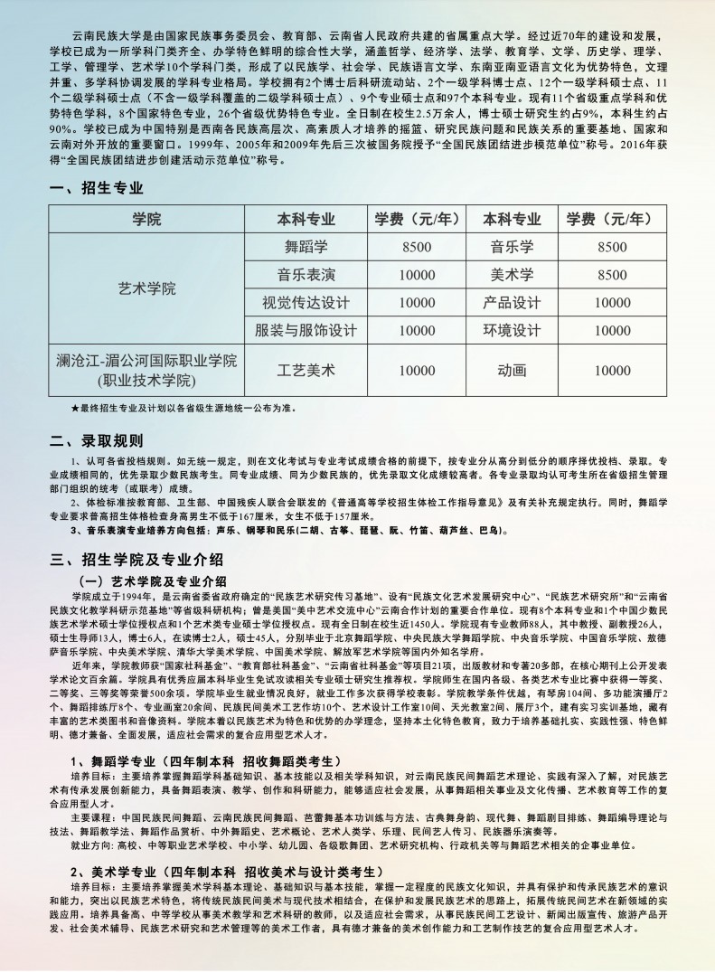 2020年云南民族大學(xué)藝術(shù)類招生簡(jiǎn)章