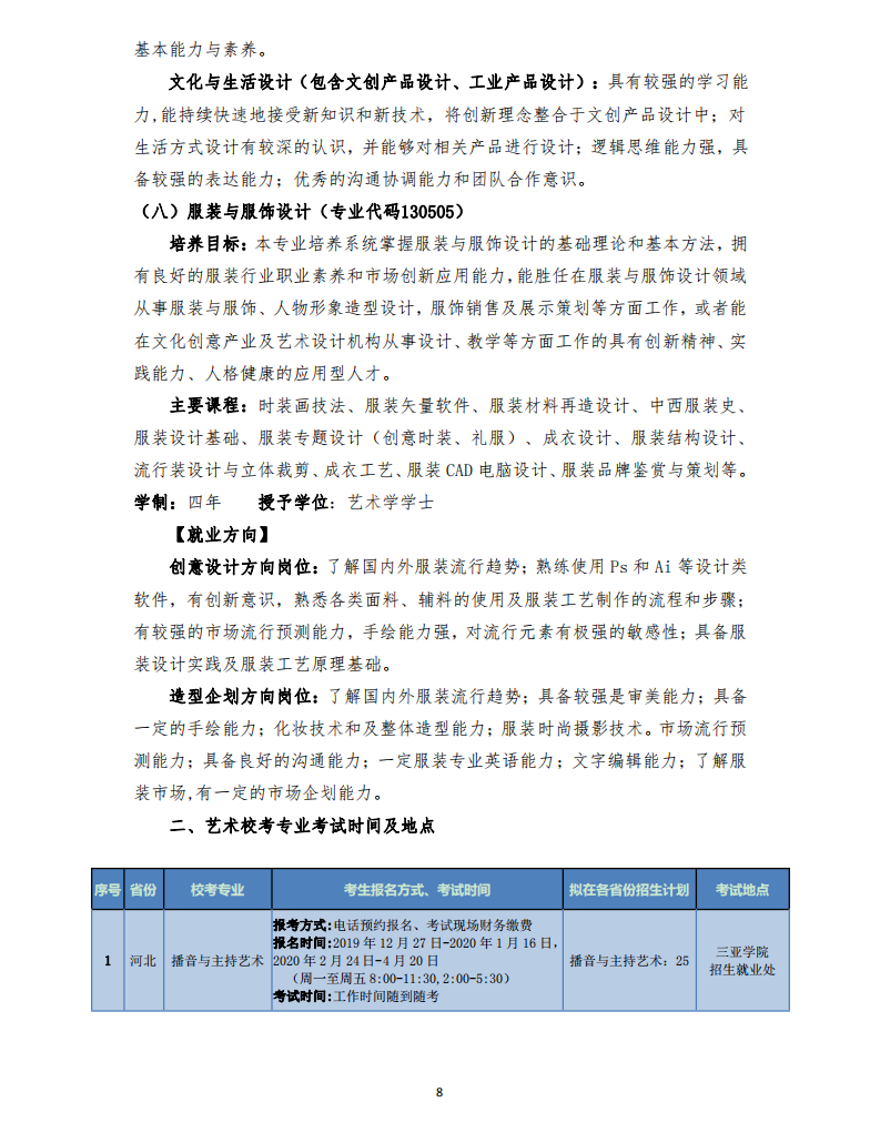 2020年三亞學(xué)院藝術(shù)類專業(yè)招生簡章