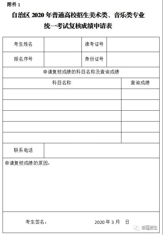 2020年新疆普通高校招生艺术类专业统一考试成绩复核公告