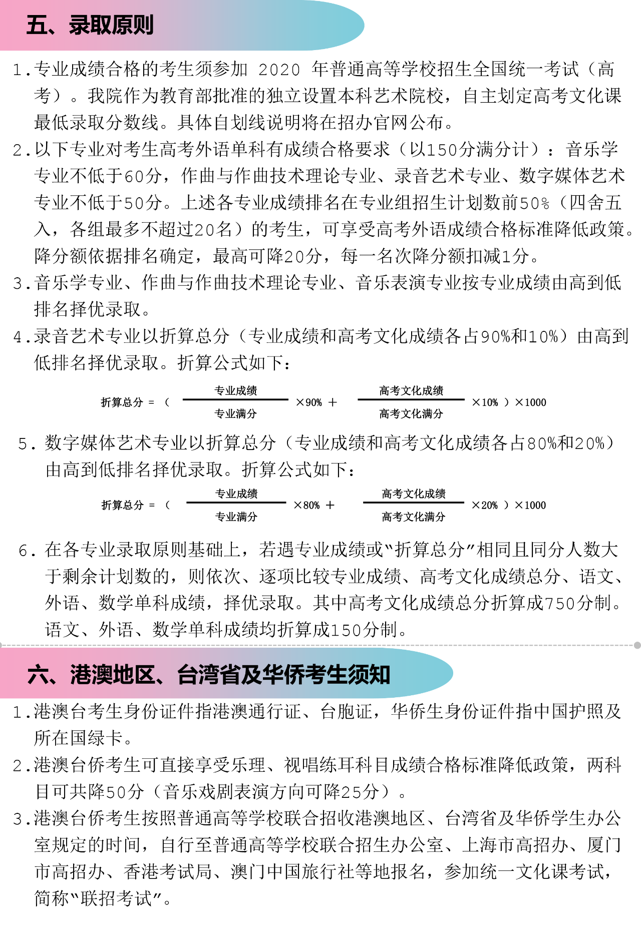 2020上海音乐学院本科艺术类专业招生简章调整版