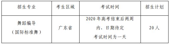 2020年广州大学舞蹈编导（国际标准舞）专业招生校考调整方案