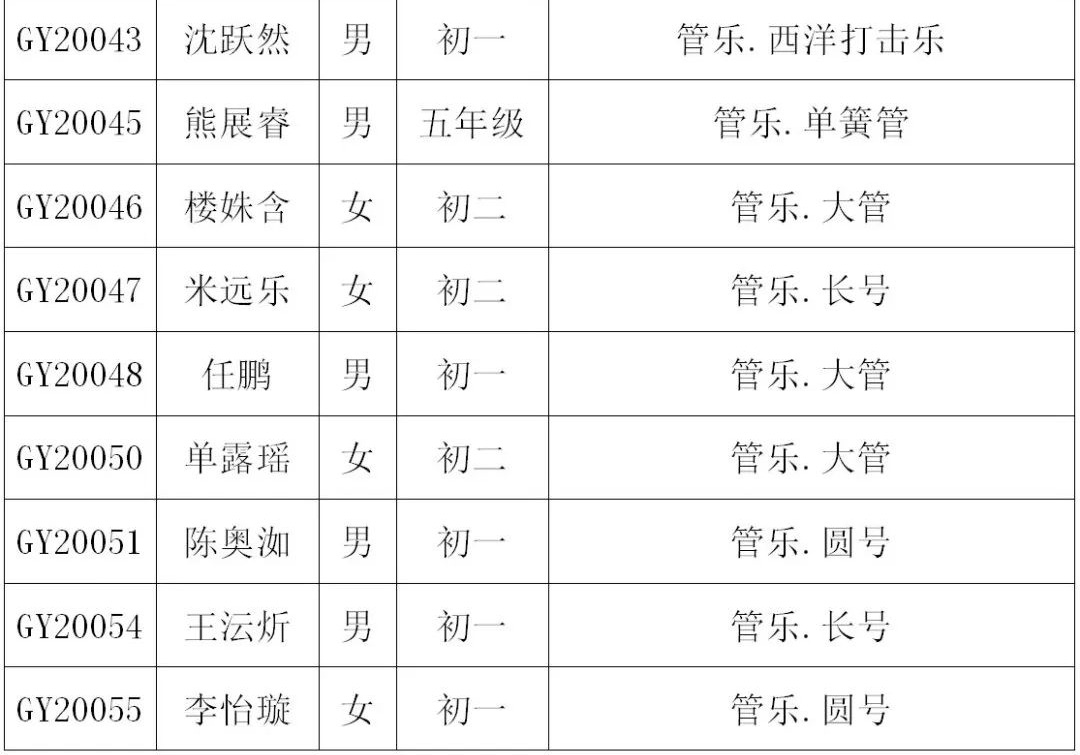 2020年深圳艺术学校招生考试小学、初中年级复试名单
