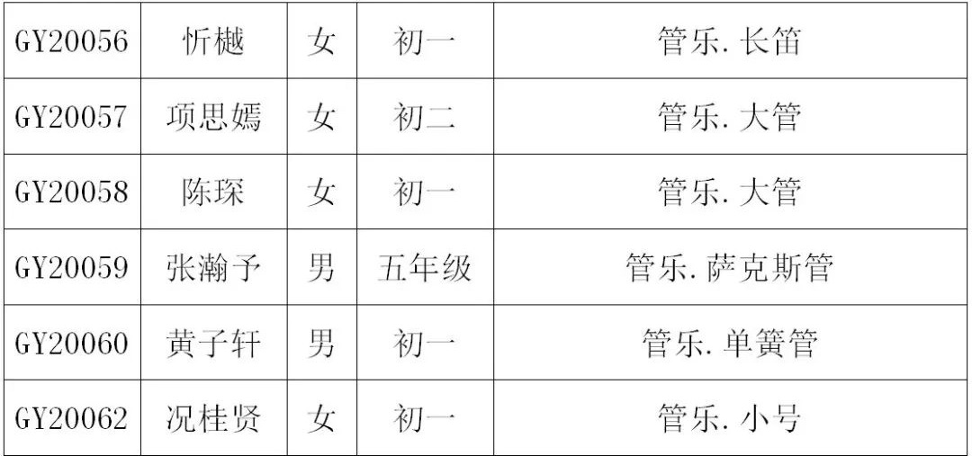 2020年深圳艺术学校招生考试小学、初中年级复试名单