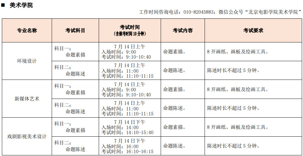 2020年北京電影學院藝術類本科招生專業終選考試方案