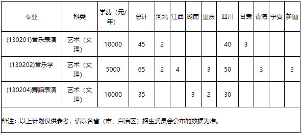 2020年宜賓學院藝術類本科分省分專業招生計劃