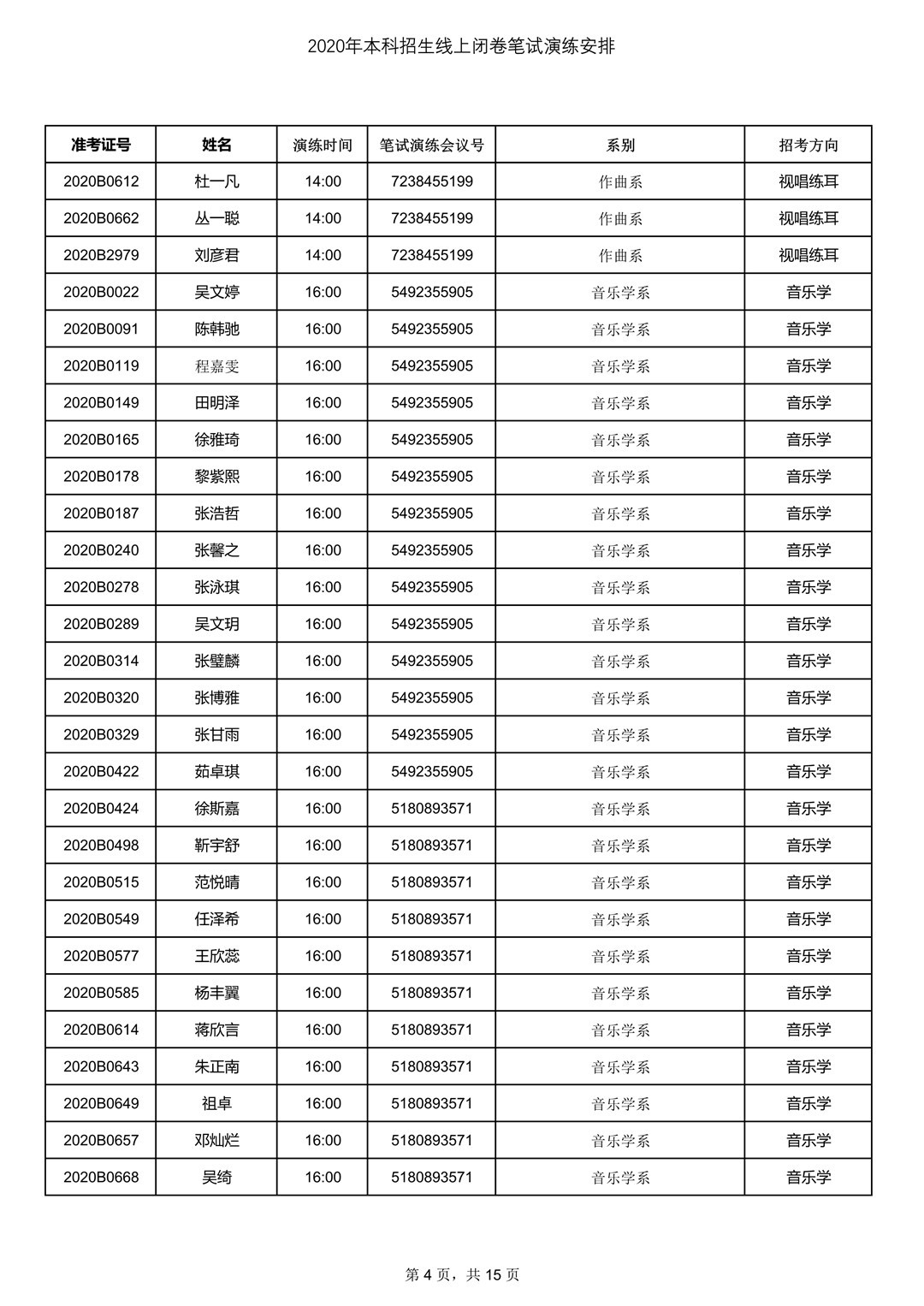2020年中央音樂學院7月13日筆試考試線上測試安排