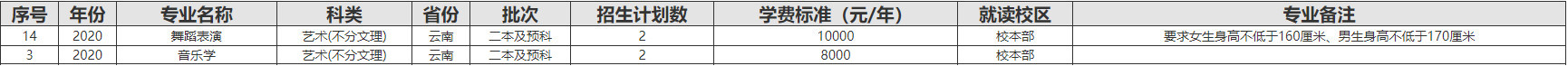 2020年西华大学艺术类分省分专业招生计划