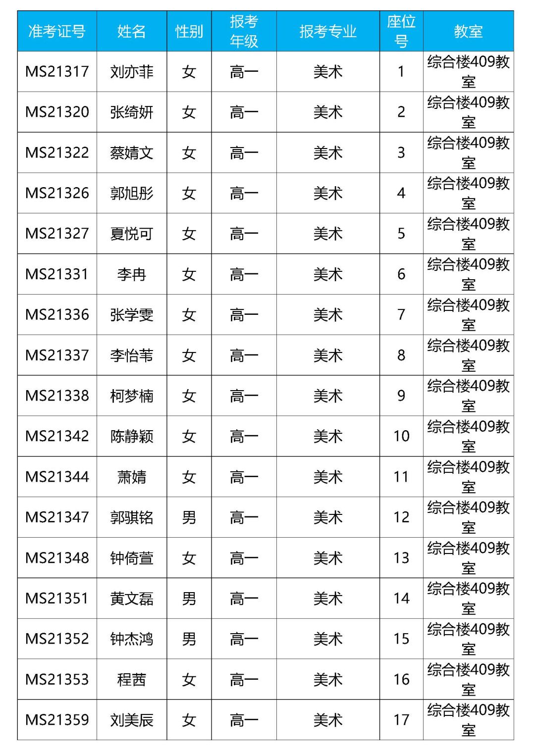 2021年深圳艺术学校招生考试文化课适应性教学教室安排