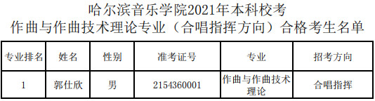 关于哈尔滨音乐学院2021年本科校考部分专业方向合格考生名单的公示
