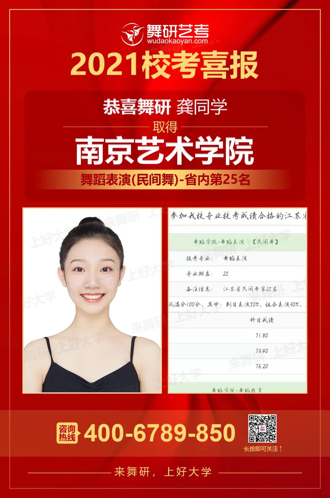 2021年南京艺术学院喜报！舞研学员实力拿下三个第1，两个第2！8人考进各专业前五！70+人上榜！
