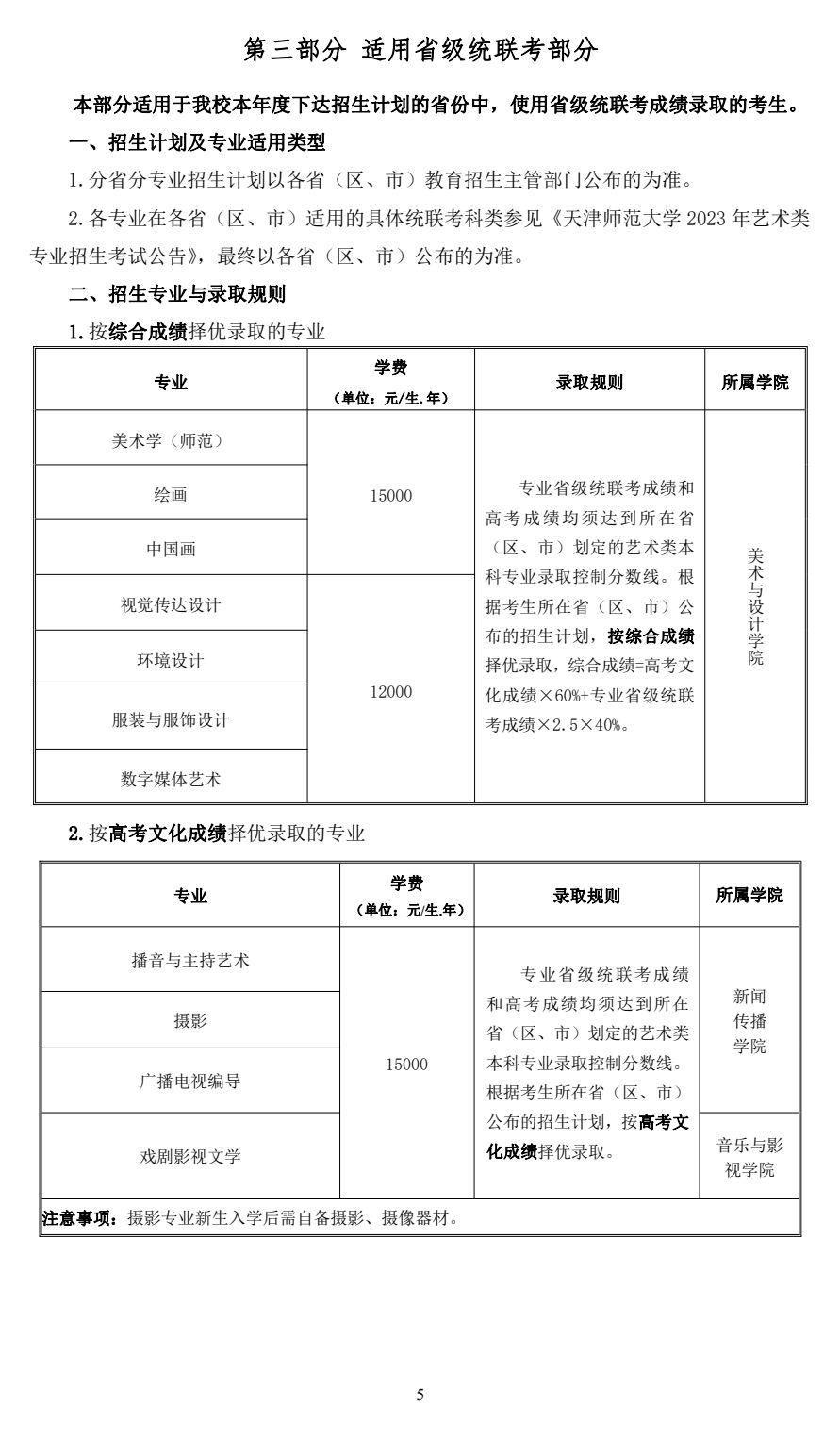 2023年天津師范大學藝術類專業招生簡章（音樂、舞蹈類使用省級統聯考成績）