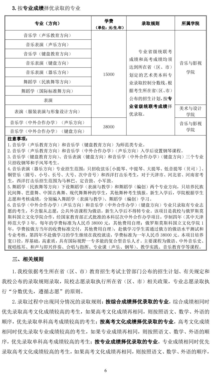 2023年天津師范大學藝術類專業招生簡章（音樂、舞蹈類使用省級統聯考成績）