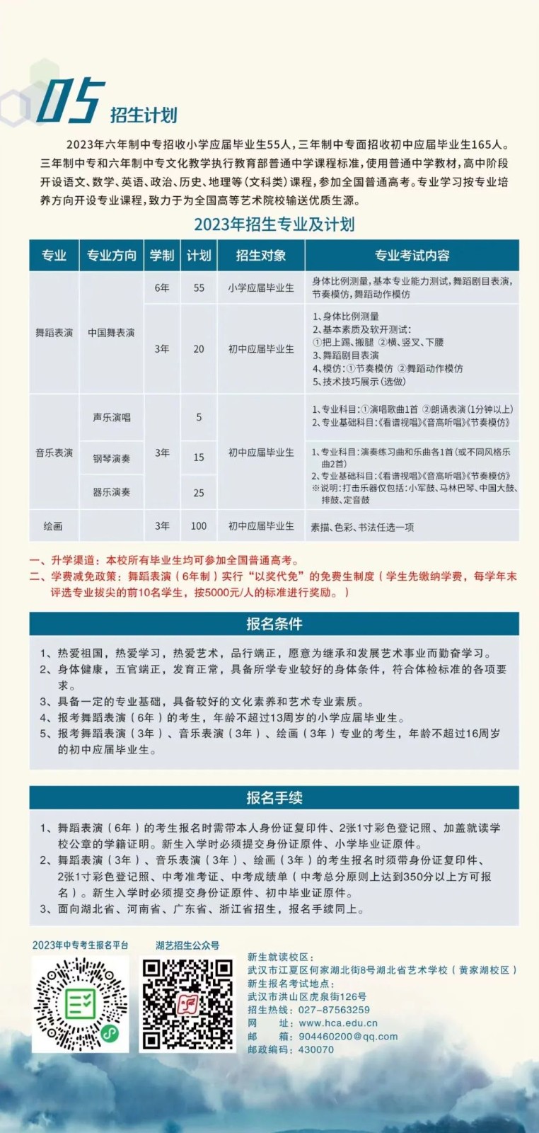 2023年湖北省藝術學校舞蹈表演等專業招生簡章、招生計劃、報名條件、報名考試時間
