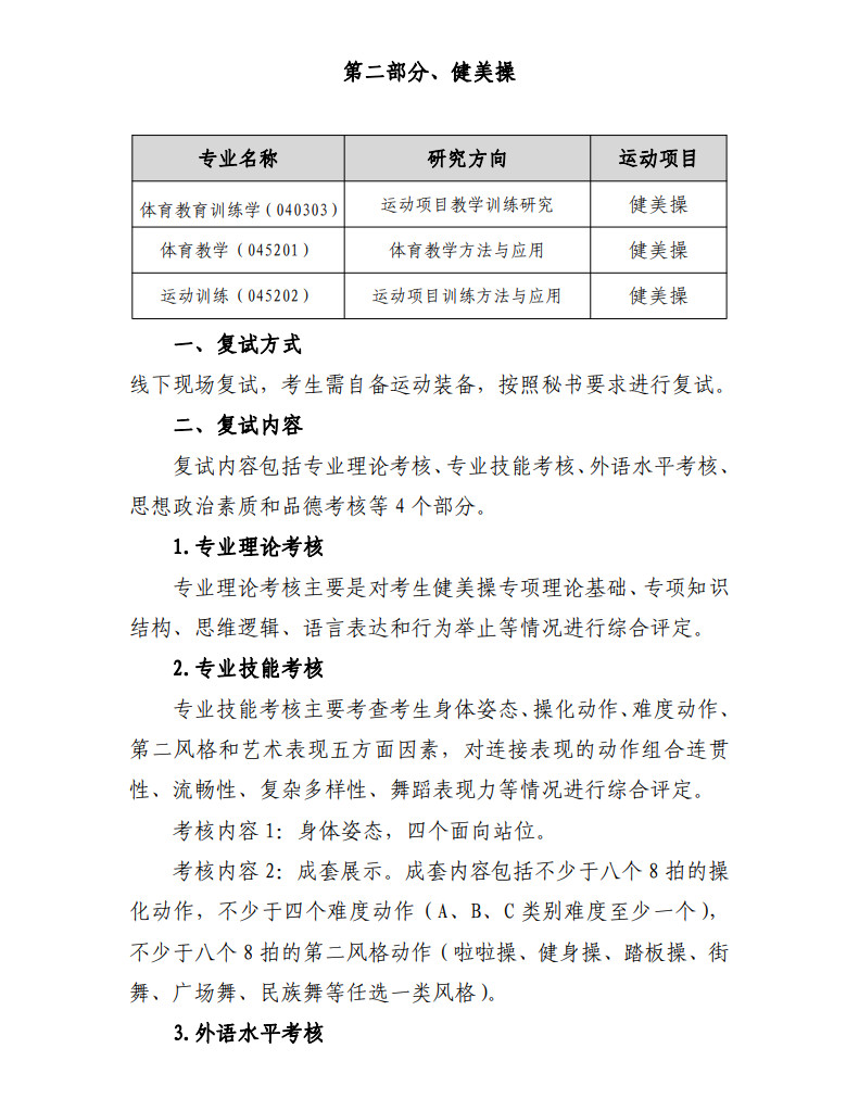 2023年北京體育大學舞蹈碩士研究生復試工作安排及藝術學院復試實施細則