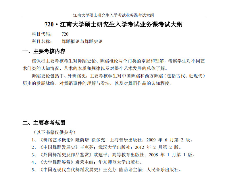 2024年江南大学舞蹈硕士招生专业目录（含考试科目）拟调整方案