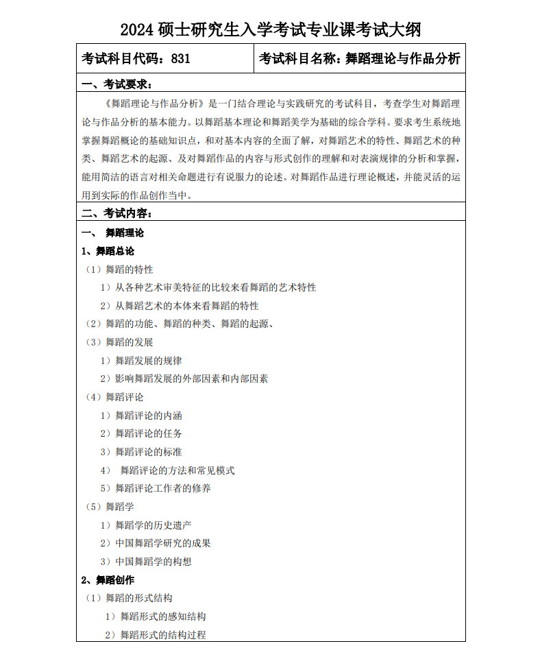 2024年齊齊哈爾大學舞蹈碩士研究生入學考試大綱