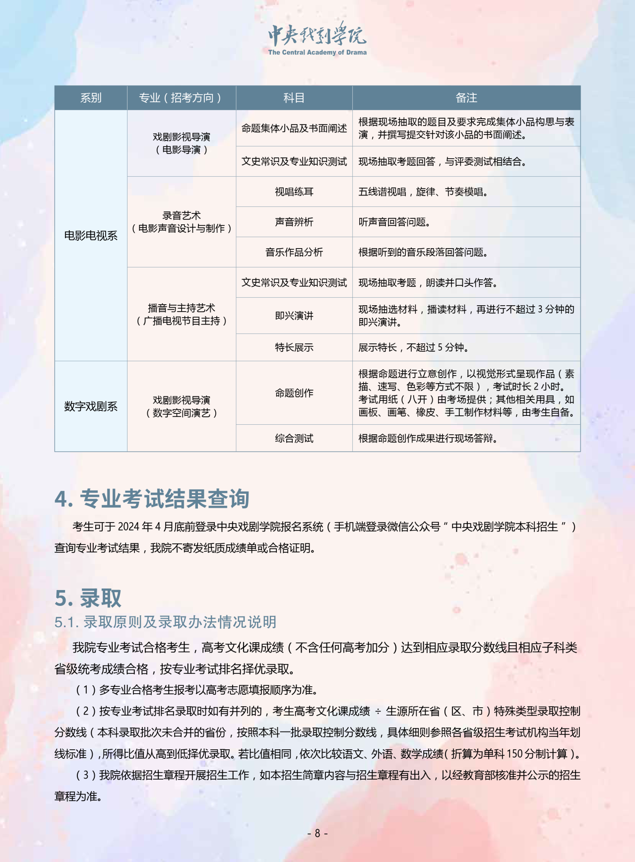 中央戏剧学院2024年本科招生音乐、舞蹈类专业考试简章