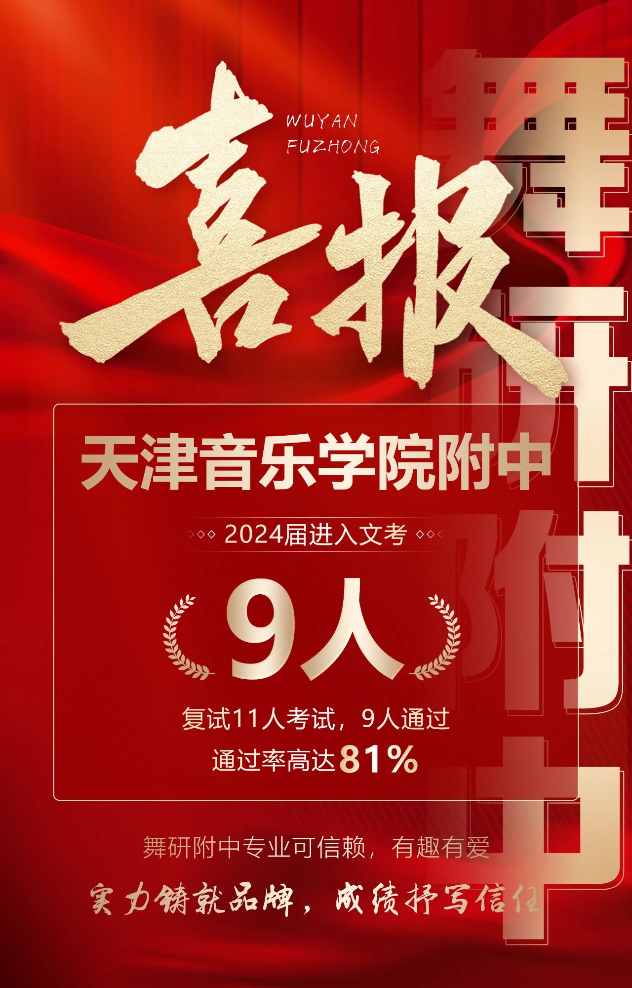 天津音乐学院附中2024届喜报：恭喜舞研附中9人进入文考！81%超高通过率！