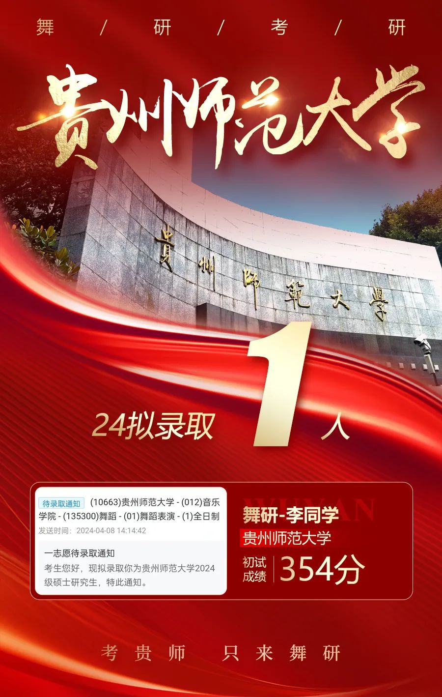 舞研2024贵州师范大学舞蹈考研拟录取1人！