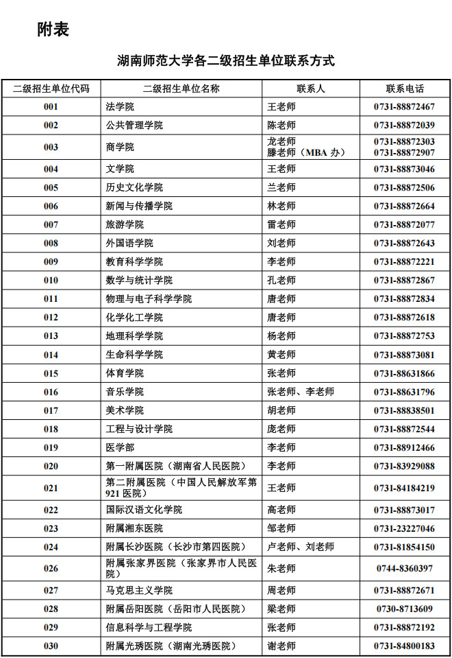 2026年湖南师范大学硕士研究生招生专业目录及联系方式
