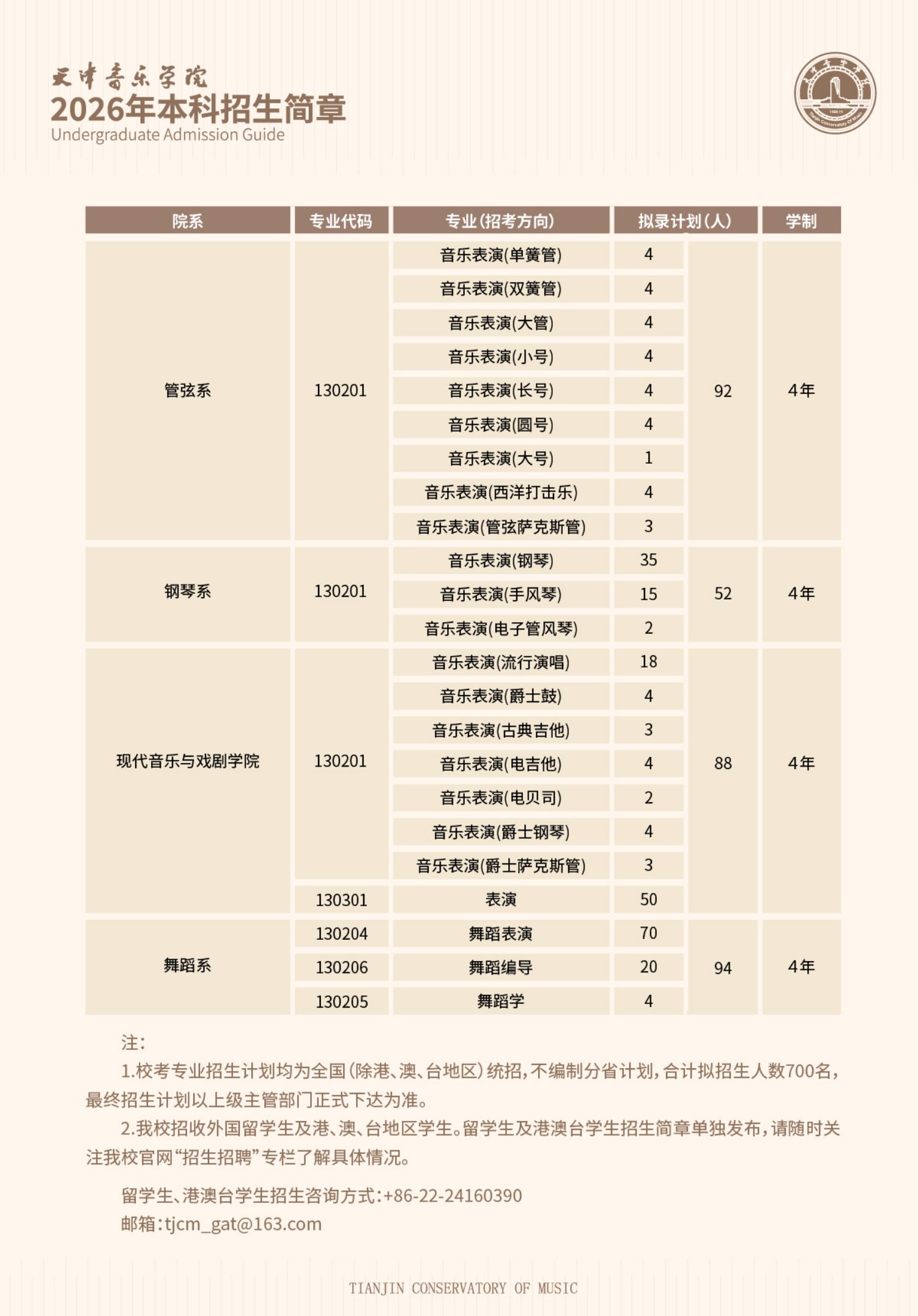 2026年天津音乐学院音乐类、舞蹈类本科招生简章