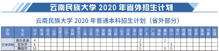 2020年云南民族大学省外普高招生计划