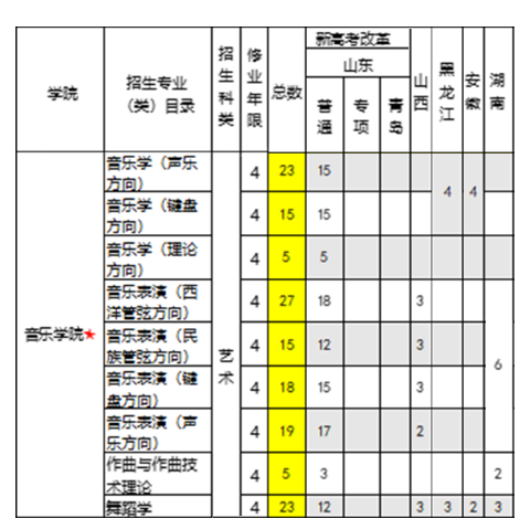 2020年青岛大学艺术类分省本科招生计划