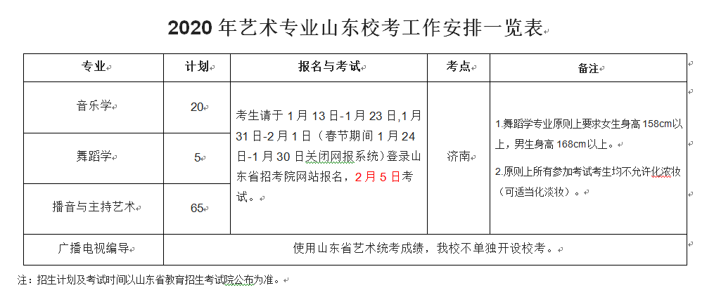 2020年广西师范大学漓江学院山东省艺术类专业校考工作安排