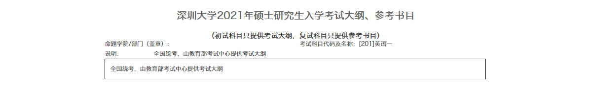 2021年深圳大学硕士研究考试大纲、参考书目
