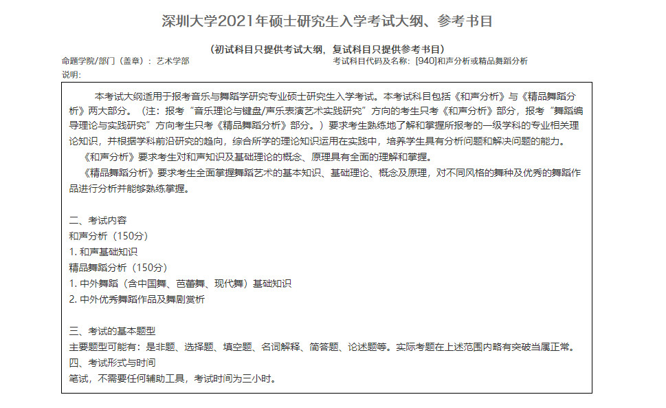 2021年深圳大学硕士研究考试大纲、参考书目