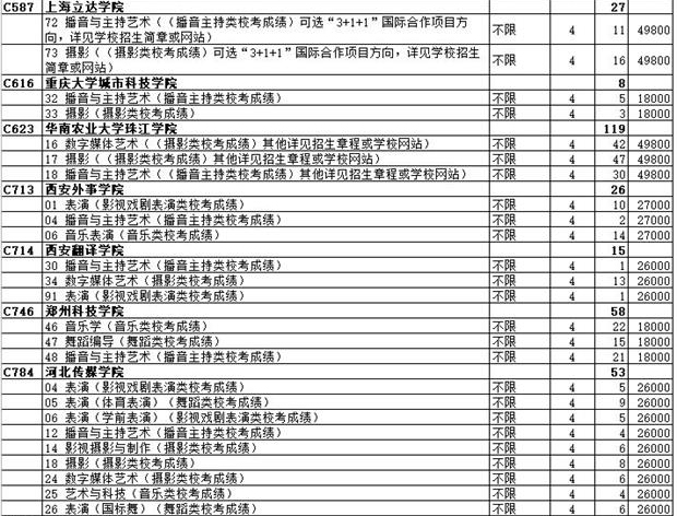 2020年山东省艺术类本科批校考第2次志愿院校专业计划