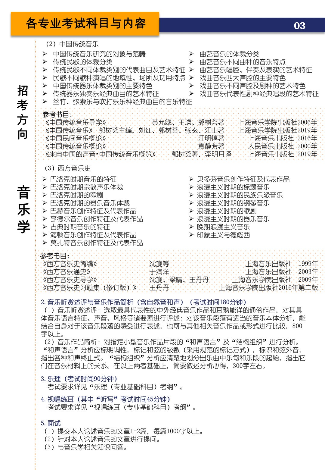 2021年上海音乐学院本科艺术类招生专业目录及考试大纲