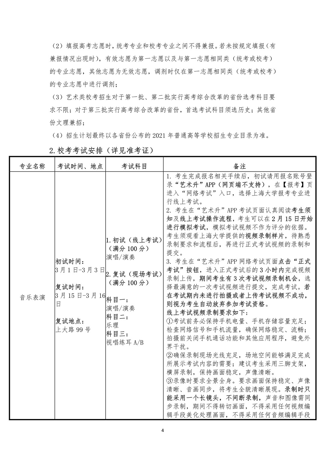 2021年上海大学音乐学院艺术类本科专业招生简章