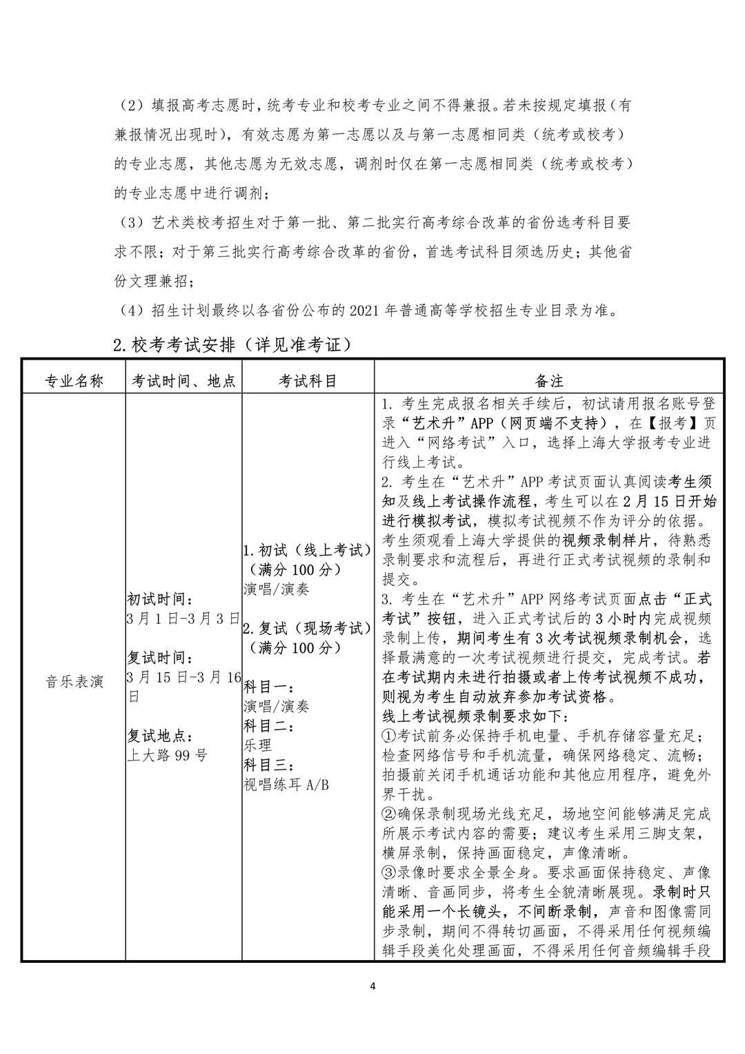2021年上海大學音樂學院藝術類本科專業招生簡章