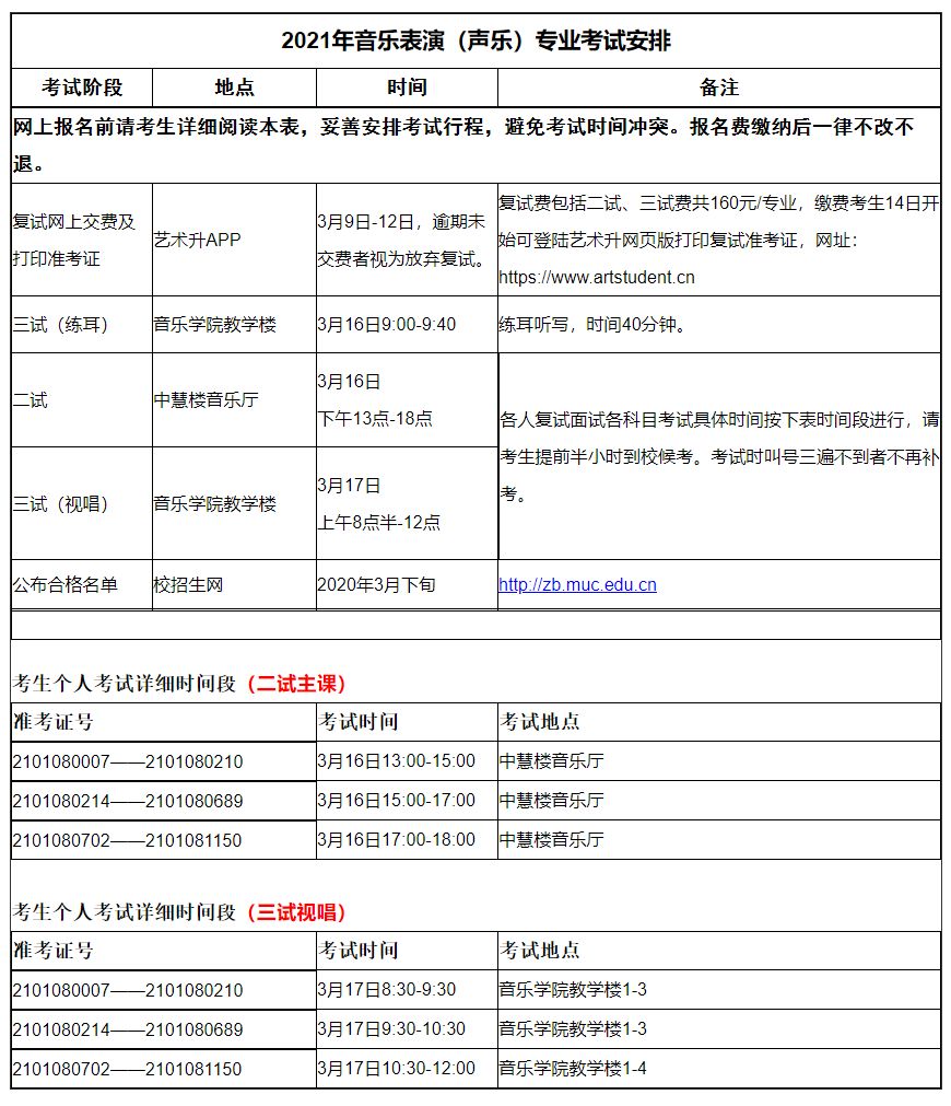 2021年中央民族大學(xué)音樂學(xué)院現(xiàn)場(chǎng)復(fù)試方案及日程安排